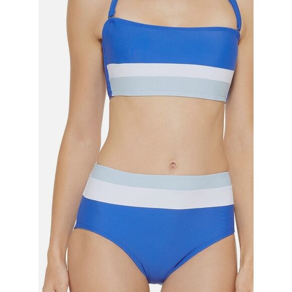 DKNY Women's Blue Colorblocked High Waist Swim Bikini Bottoms - Large NWT - Picture 4 of 4